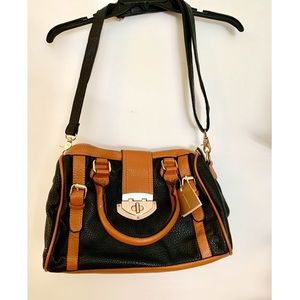 Black and Tan mini satchel with detachable strap